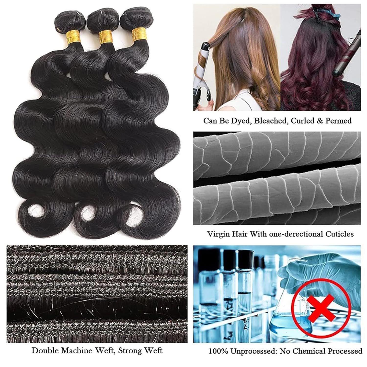 Yonova Body Wave Human Hair Bundles 100% Virgin Hair Bundles with 4x4 Lace Closure Brazilian Unprocessed Real Hair Weft Extensions for Sew In, Quick Weave, Traditional Double Drawn