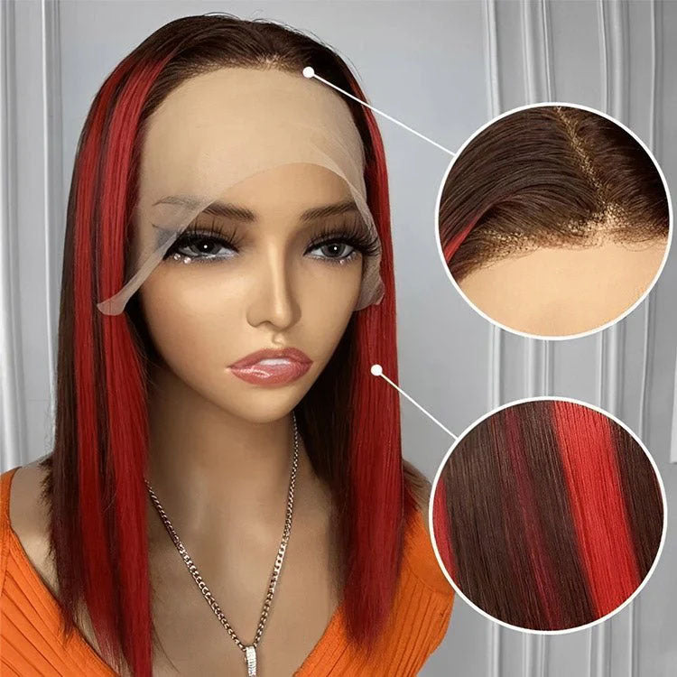 Hot combo | 13X4 Full Frontal Lace Natural Color Bob Wig+#4/red Color BOB Wig