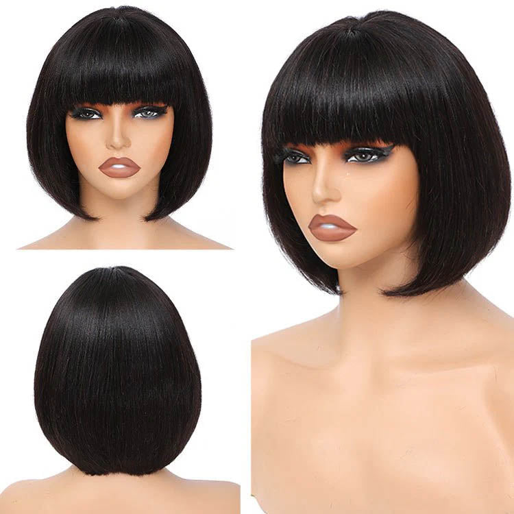 SDD Mini Lace Bob Wig with Bang Human Hair Straight Double Drawn Lace Wigs Human Hair For Women