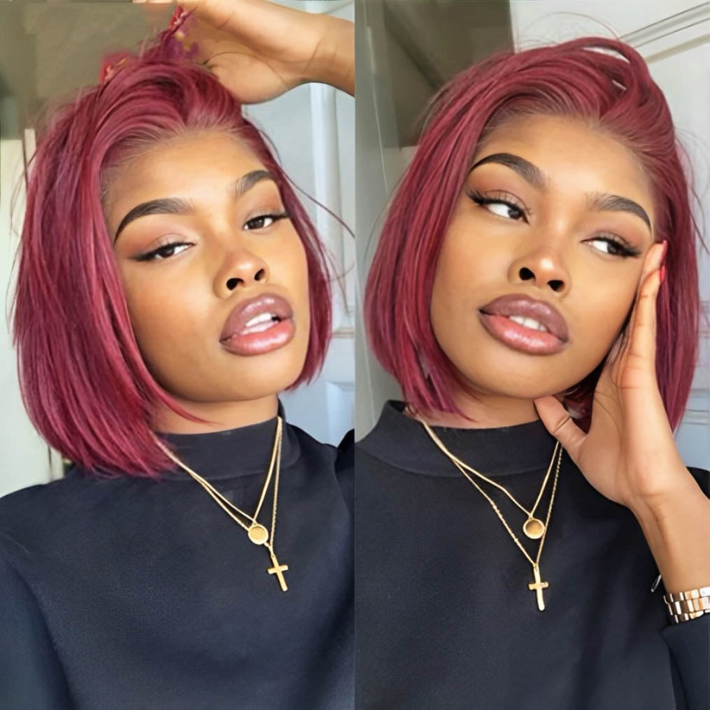 South Africa Short Cut Lace Front Wigs Human Hair 99J Burgundy Straight Bob Wigs Human Hair