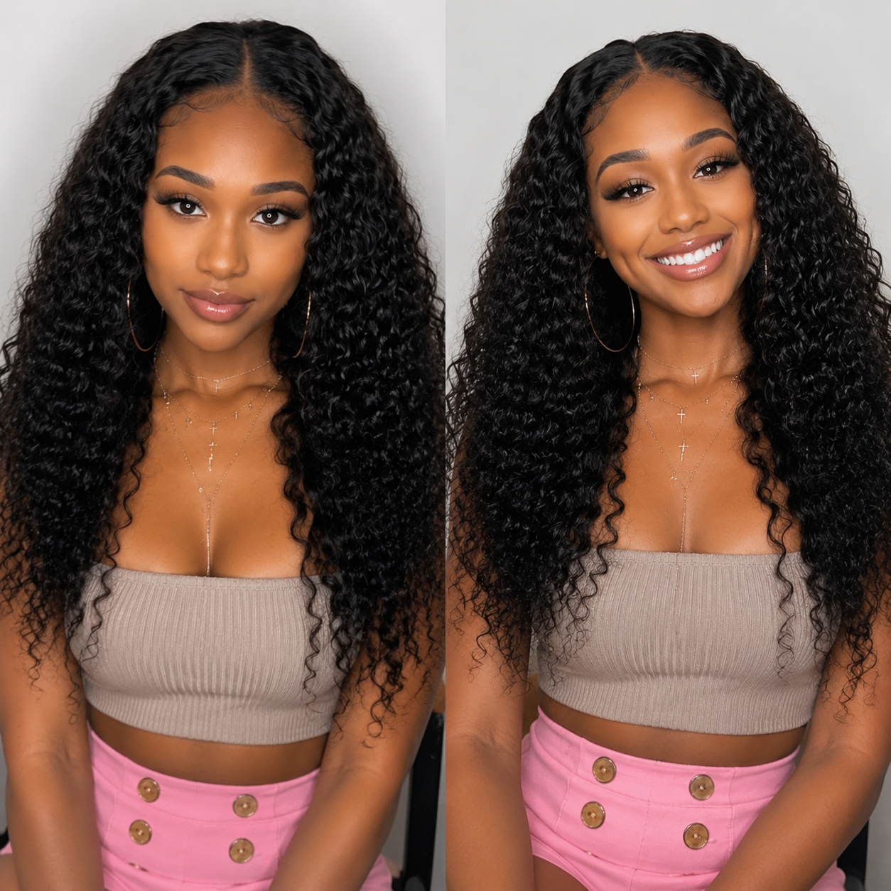 V Part Glueless Deep Curly Wigs Invisi Drawstring Natural Black Seamless Wear