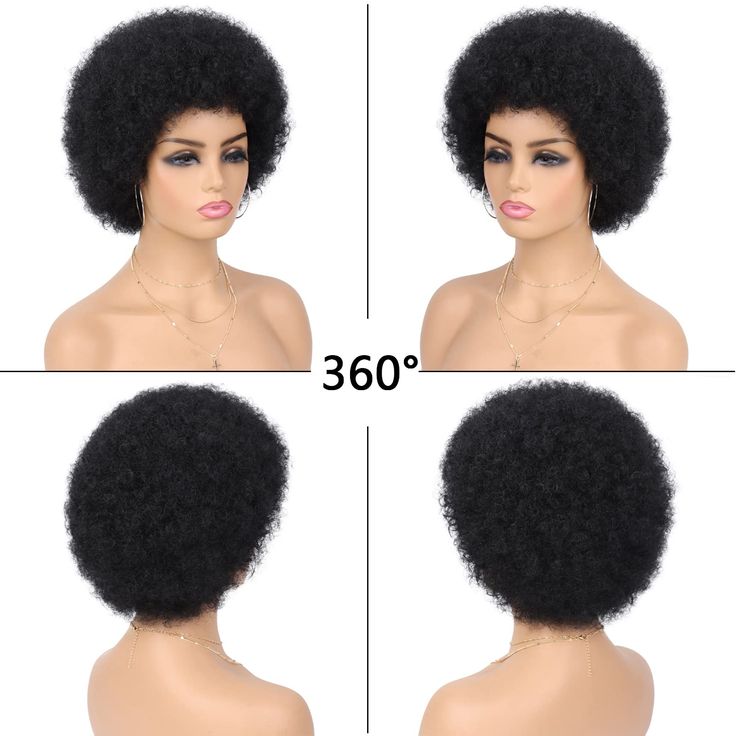 Short Afro Curly Human Hair Full Machine Wigs for Women 150% Density Short Hair Pixie Cut Wig Remy Human Hair Wig