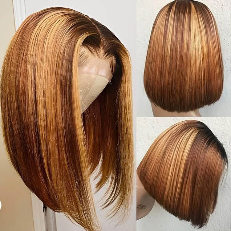 Hot combo | 13X4 Full Frontal Lace Natural Color Bob Wig+4/27 Piano Color BOB Wig