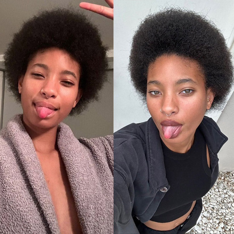 Short Afro Curly Human Hair Full Machine Wigs for Women 150% Density Short Hair Pixie Cut Wig Remy Human Hair Wig