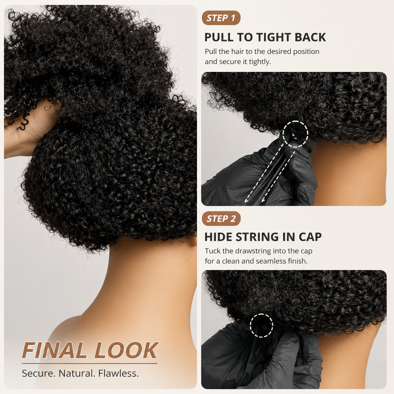 YonovaHair Natural Curly Seamless V-Part Human Hair Wig Glueless Natural Hairline Real Scalp Wig