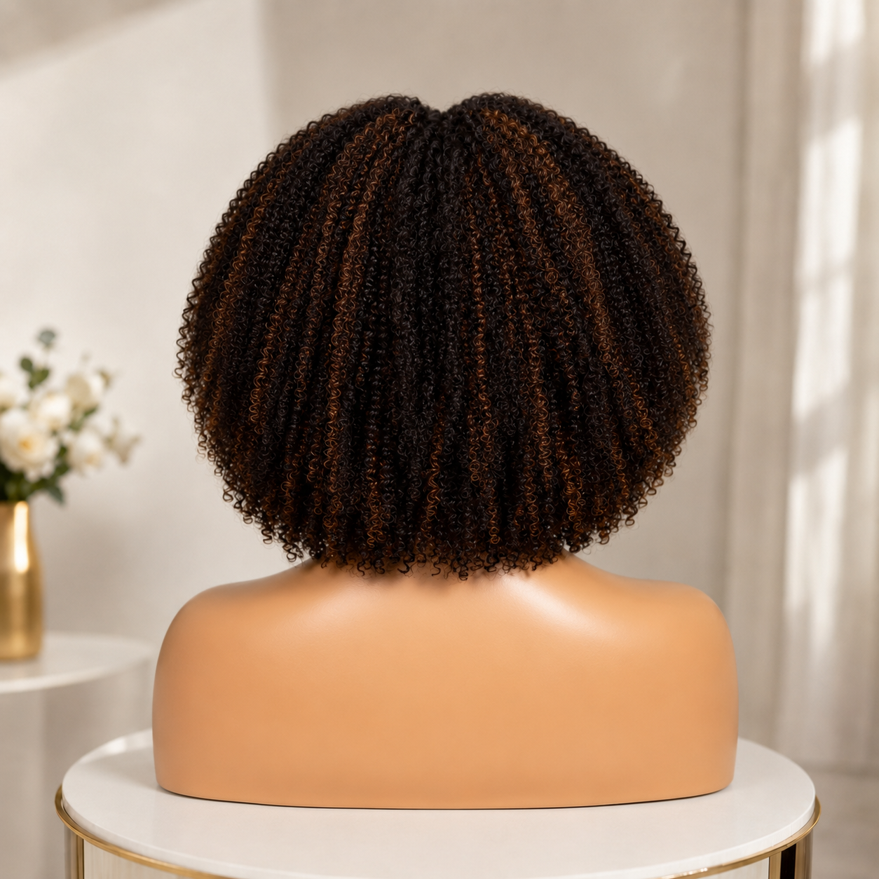 Hot Star Highlight Brown Natural Curly Seamless V-Part Wig