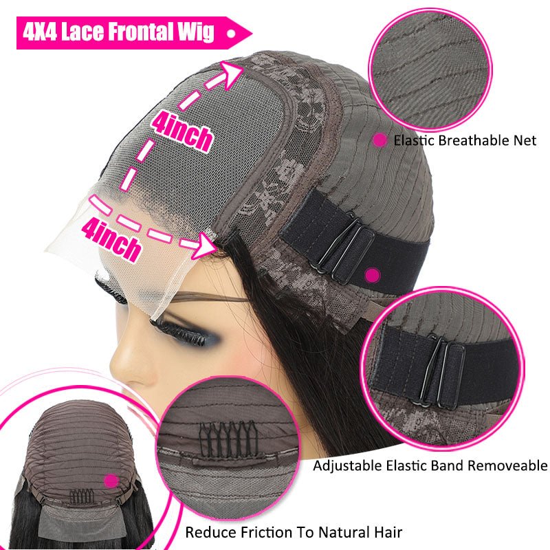 4x4 Lace Wig Straight Human Hair Short Bob Wig Glueless Wig Human Hair Natural Color