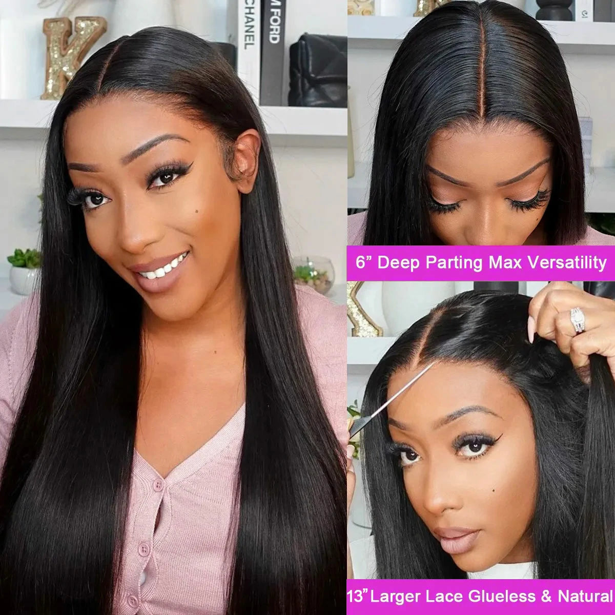 Straight Glueless Lace Front Wigs Human Hair Pre Plucked Bleached Knots 13x6 HD Lace Front Wigs Human Hair 180% Density Lace Frontal Wigs Human Hair with Baby Hair Hairline Glueless Wigs