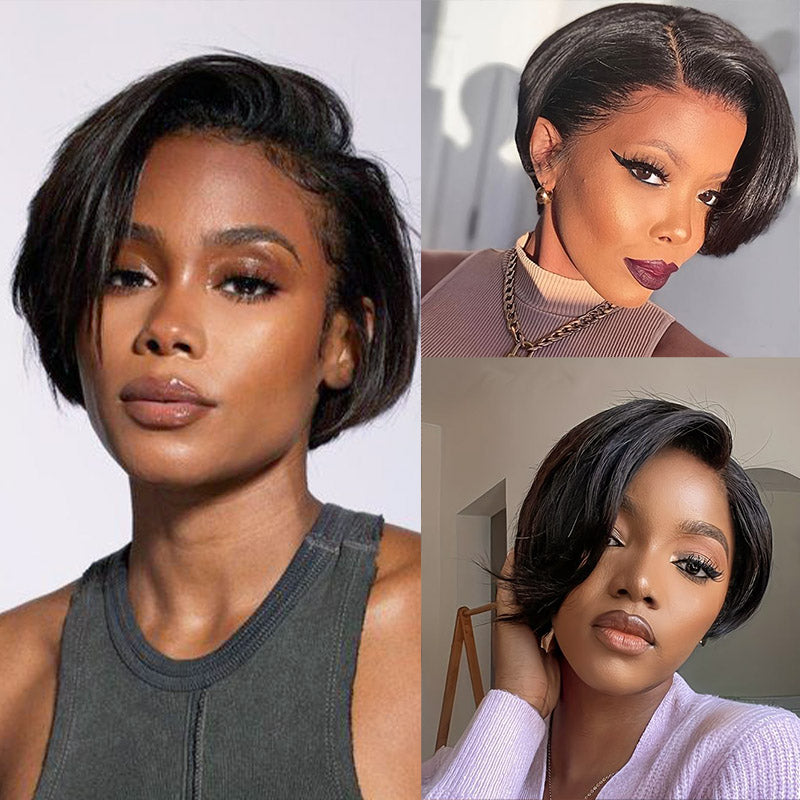 13x4 Lace Front Wig Straight Human Hair Pixie Cut Wig Preplucked Hairline Boss Lady Hairstyle