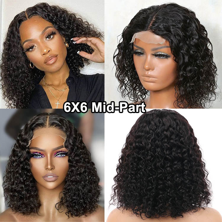 Water Wave Bob Wig Human Hair 6x6 Lace Short Bob Wig Lace Front Wigs Human Hair for Women Glueless Wet and Wavy Lace Front Wigs Human Hair