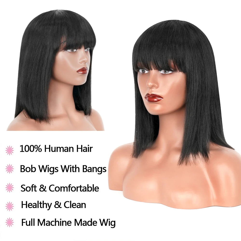 Straight Bob Human Hair Wigs With Bangs For Women Wigs Brazilian Remy Short Human Hair Bob Wig Fringe Wig