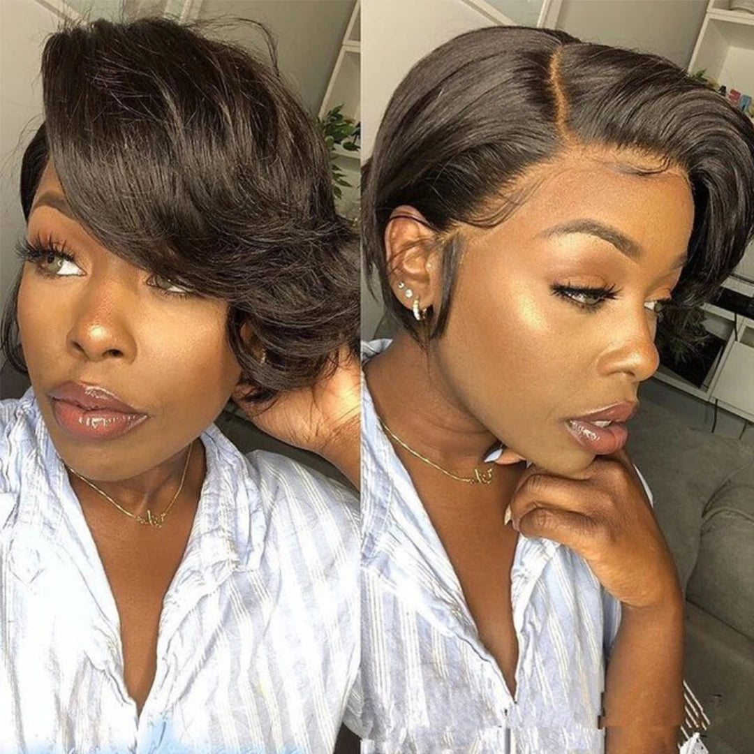 Short Human Hair Wigs Pixie Cut 13x4 Lace Transparent Straight Wigs Pre Plucked Natural Hairline