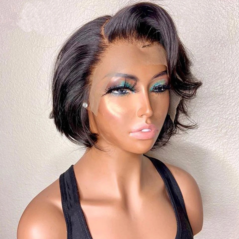 Short Human Hair Wigs Pixie Cut 13x4 Lace Transparent Straight Wigs Pre Plucked Natural Hairline