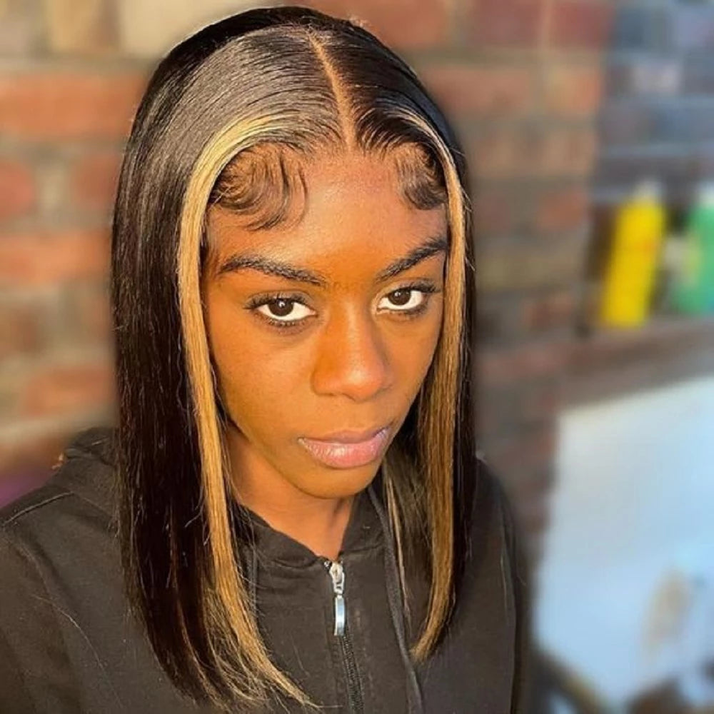 Highlight Bob Wig Ombre 13x1 T Part Bob Lace Human Hair Wigs For Women