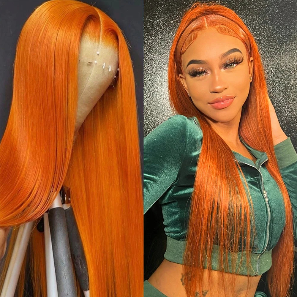 Orange Ginger Brazilian 13x4 Lace Front Human Hair Wigs For Women