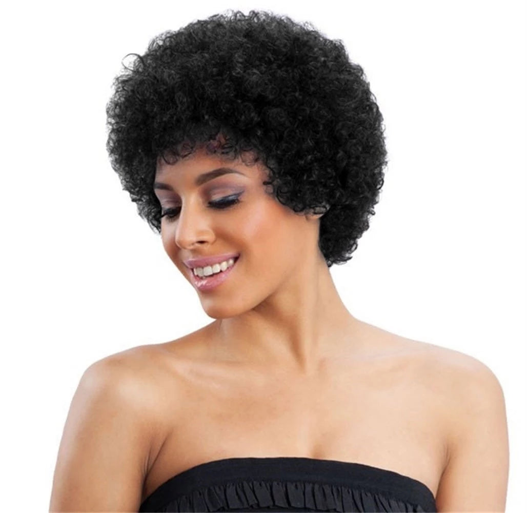 Short Afro Curly Human Hair Full Machine Wigs for Women 150% Density Short Hair Pixie Cut Wig Remy Human Hair Wig