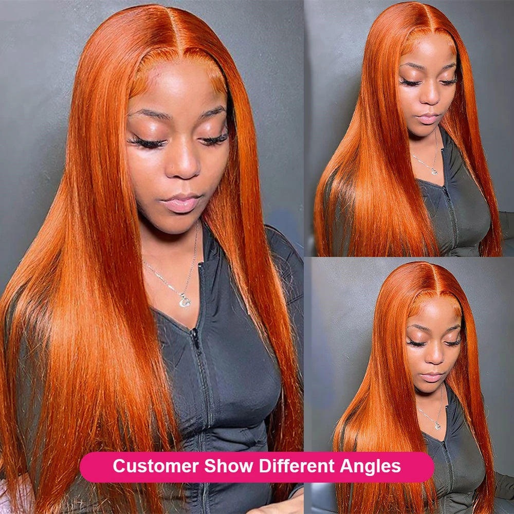Orange Ginger Brazilian 13x4 Lace Front Human Hair Wigs For Women