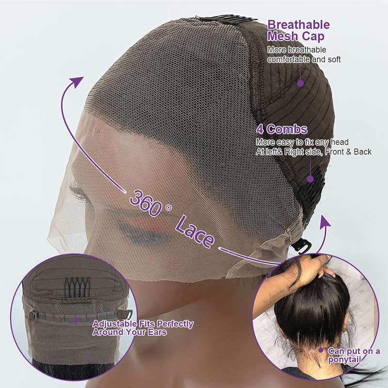 360 HD Lace Frontal Wig Straight Human Hair Wig PrePlucked Lace Front Wig with Baby Hair Remy Hair Extension