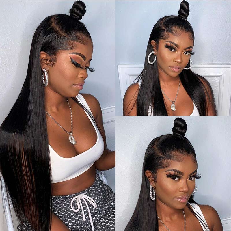 360 HD Lace Frontal Wig Straight Human Hair Wig PrePlucked Lace Front Wig with Baby Hair Remy Hair Extension