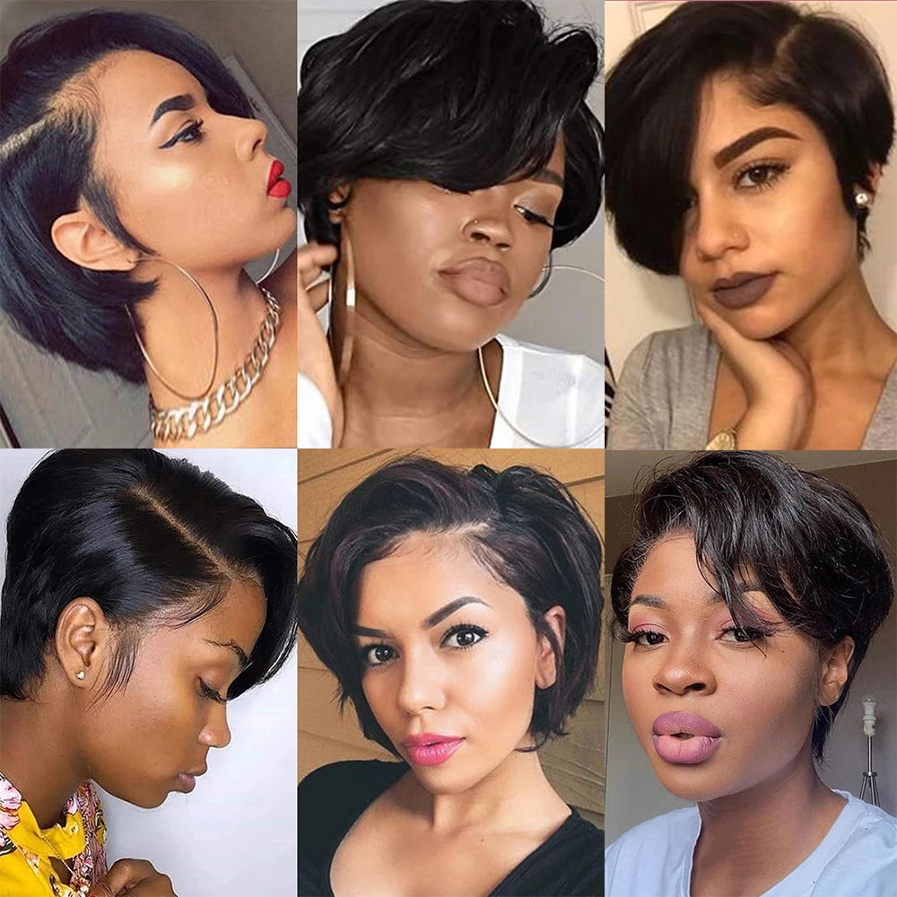 Short Human Hair Wigs Pixie Cut 13x4 Lace Transparent Straight Wigs Pre Plucked Natural Hairline