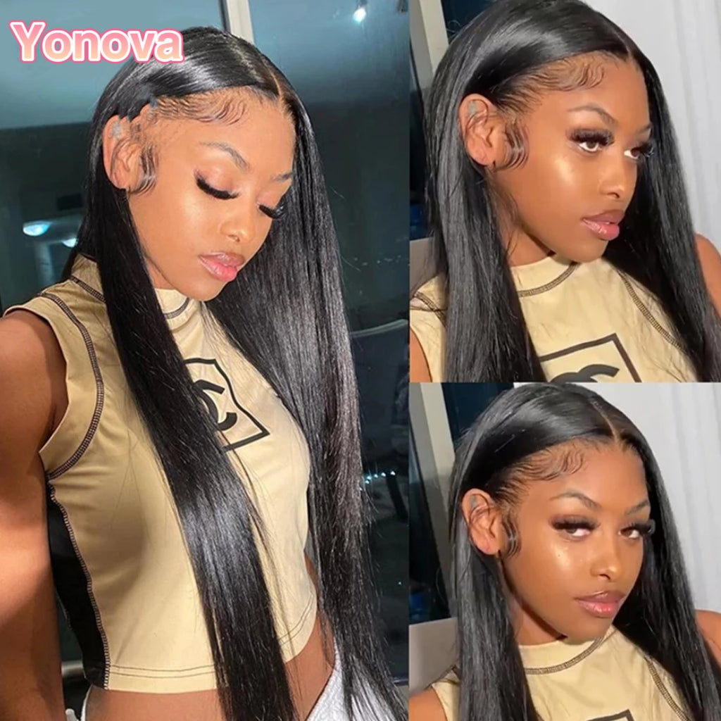 Straight Glueless Lace Front Wigs Human Hair Pre Plucked Bleached Knots 13x6 HD Lace Front Wigs Human Hair 180% Density Lace Frontal Wigs Human Hair with Baby Hair Hairline Glueless Wigs