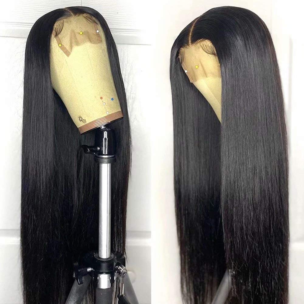 Yonova 4x4 Straight Closure Human Hair Wig With Baby Hair With Natural Color