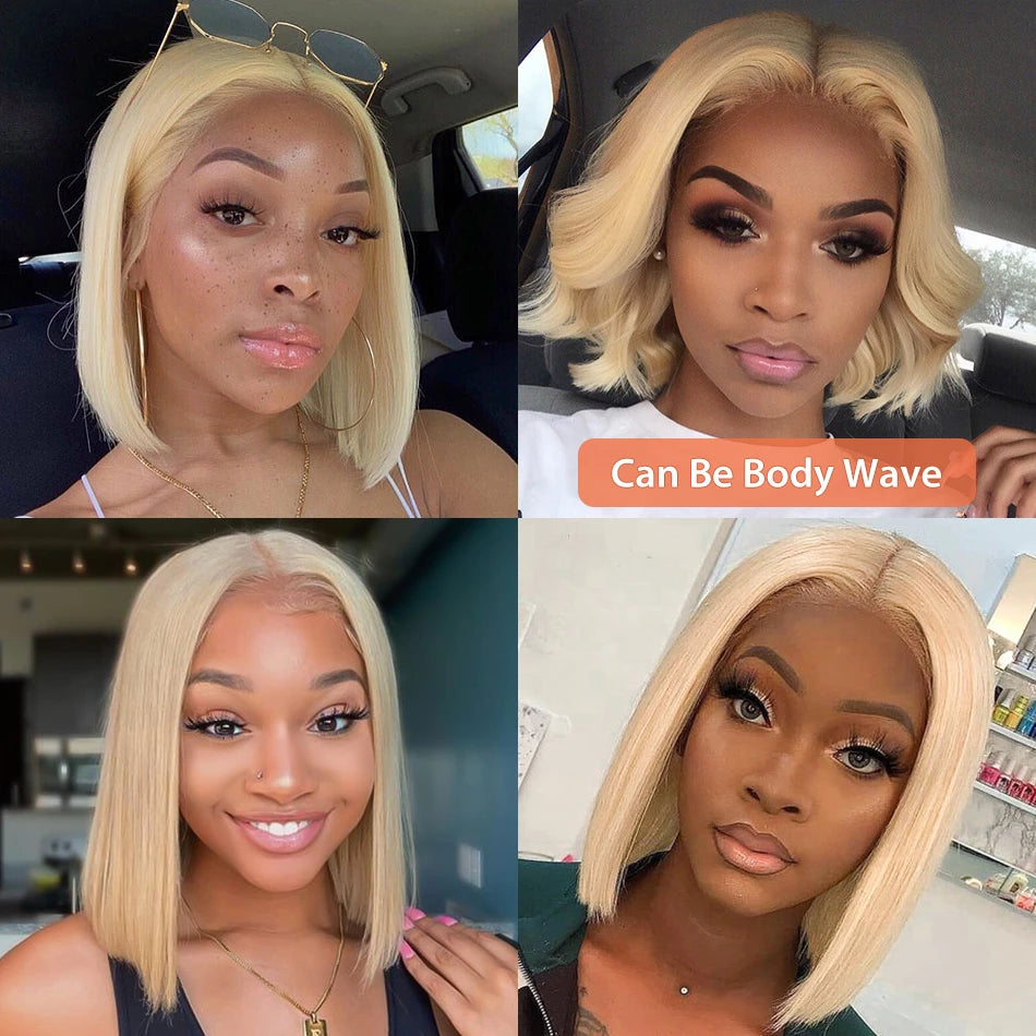 Yonova 613 Short Bob Human Hair Wig Honey Blonde 13x1 T Part Lace Wig Straight Brazilian Hair