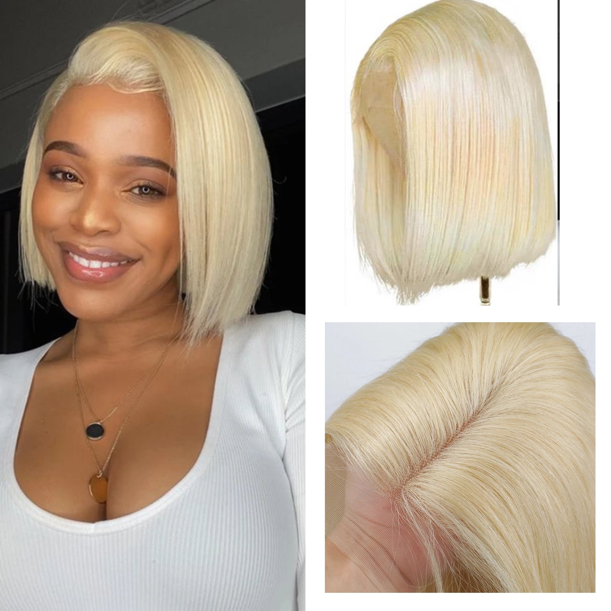 Yonova 613 Short Bob Human Hair Wig Honey Blonde 13x1 T Part Lace Wig Straight Brazilian Hair
