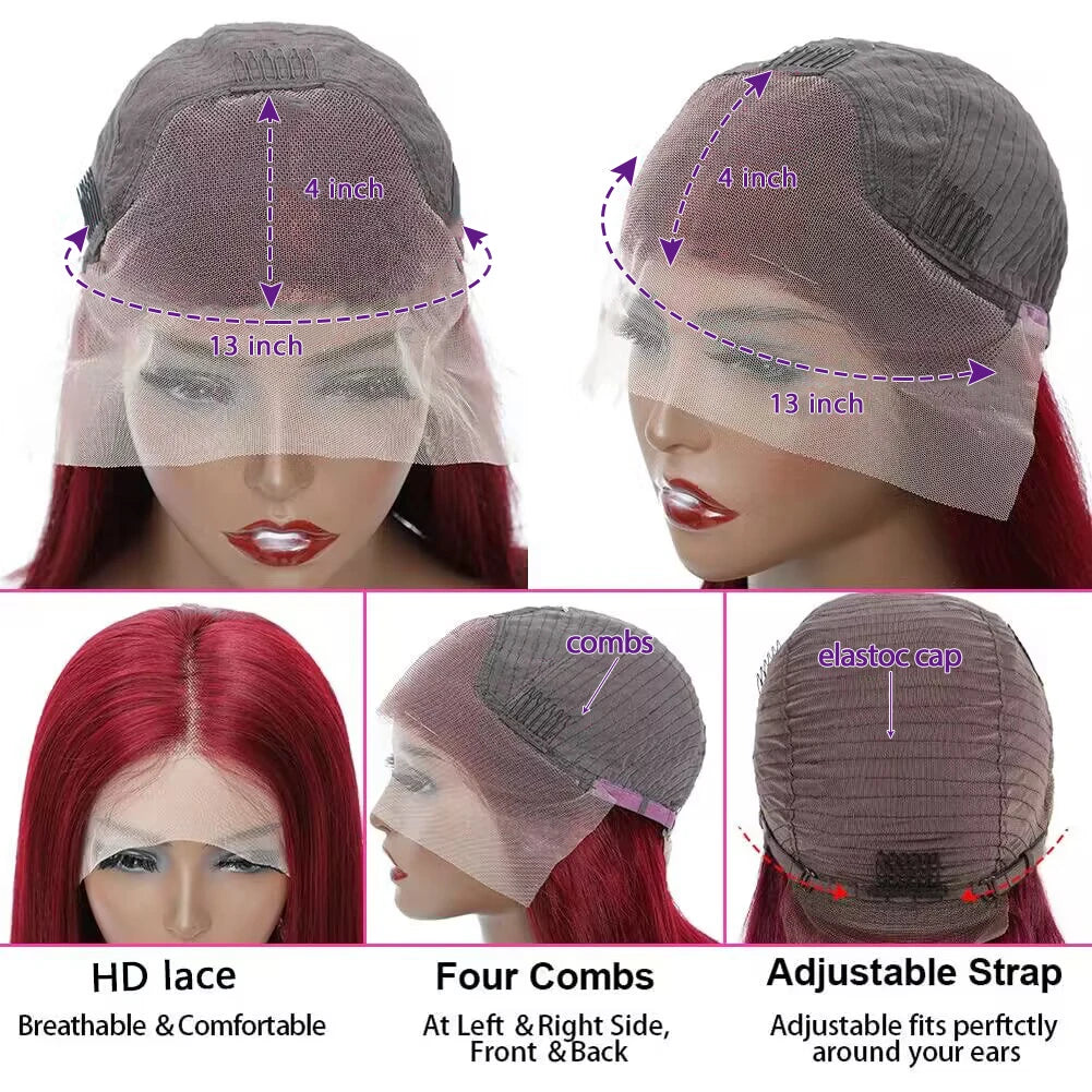 99J Burgundy Short Bob Wig 13X4 Lace Front Wigs For Black Women