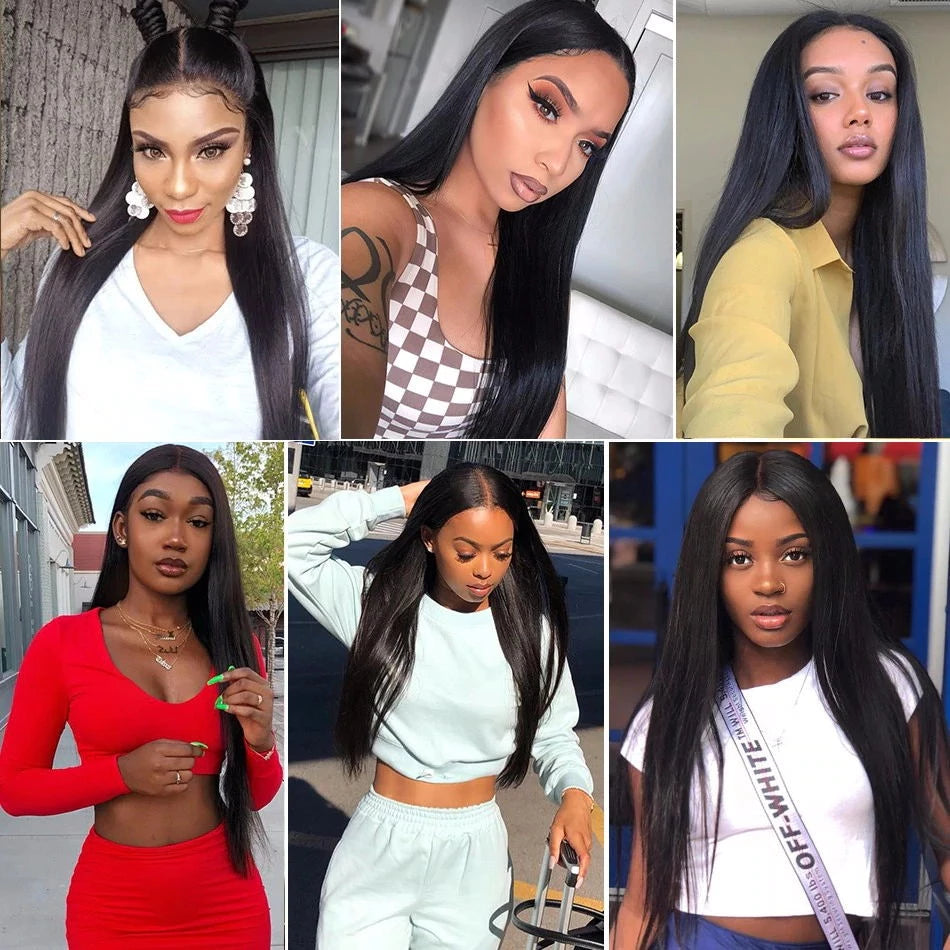 Yonova Brazilian Virgin Remy Human Hair Weave Straight 3 Bundles With 4x4 Lace Closure