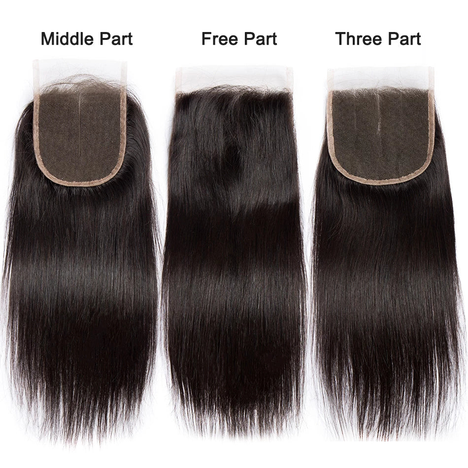 Yonova Brazilian Virgin Remy Human Hair Weave Straight 3 Bundles With 4x4 Lace Closure