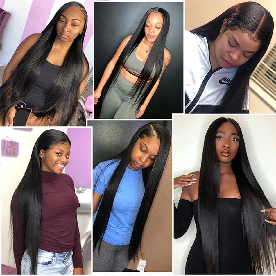 3 Bundles Straight Human Hair with 4x4 HD Lace Closure Remy Human Hair Weave Bundles Yonova Hair