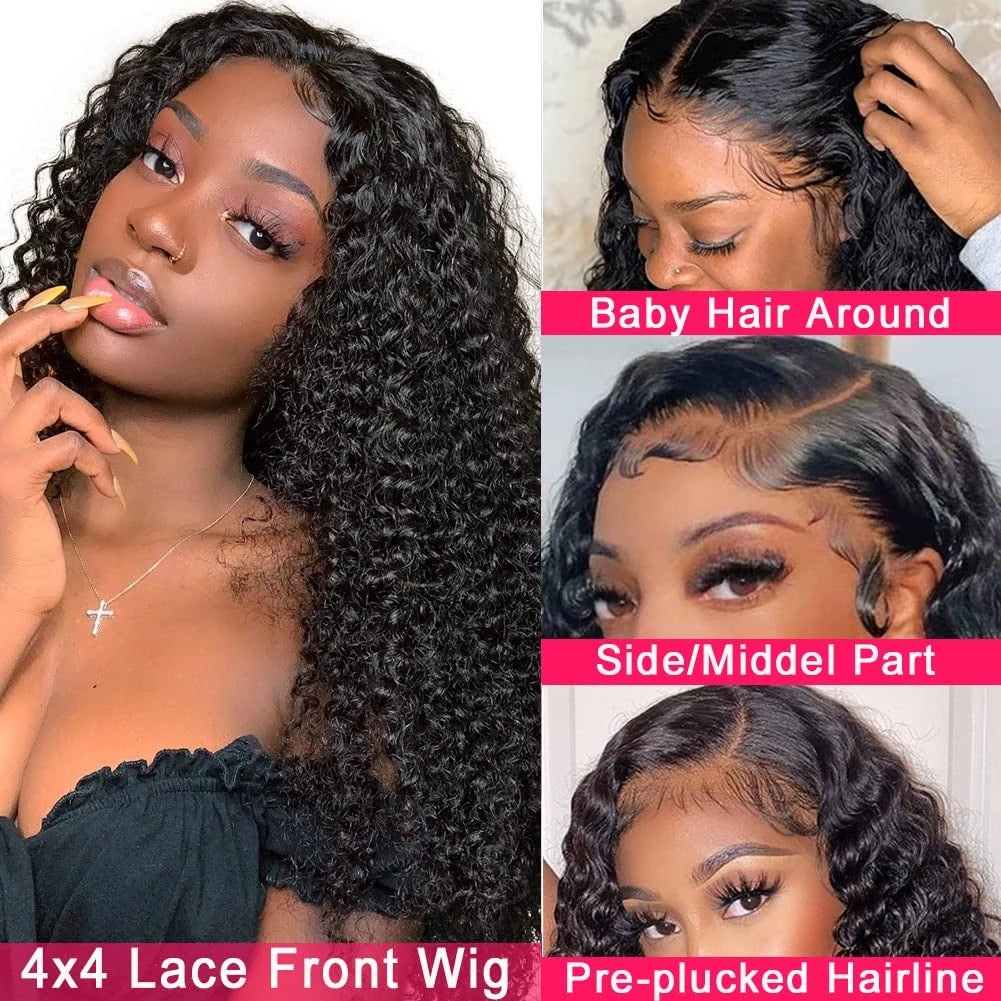 Yonova 4x4 Curly Closure Wigs Kinky Human Hair For Black Women
