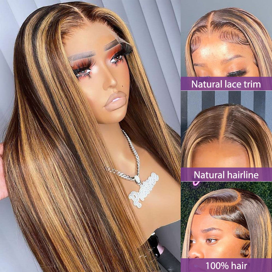 Highlight Lace Wig 13x4 Human Hair Lace Frontal Wig For Women Mongolian Hair  Honey Blonde Straight Lace Front Wigs