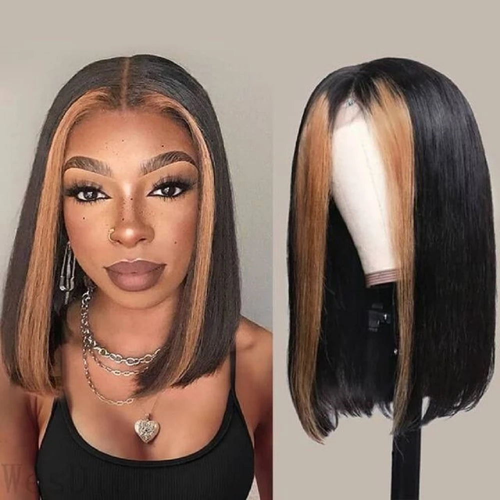 Highlight Bob Wig Ombre 13x1 T Part Bob Lace Human Hair Wigs For Women