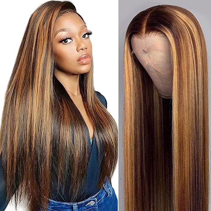 Highlight Lace Wig 13x4 Human Hair Lace Frontal Wig For Women Mongolian Hair  Honey Blonde Straight Lace Front Wigs