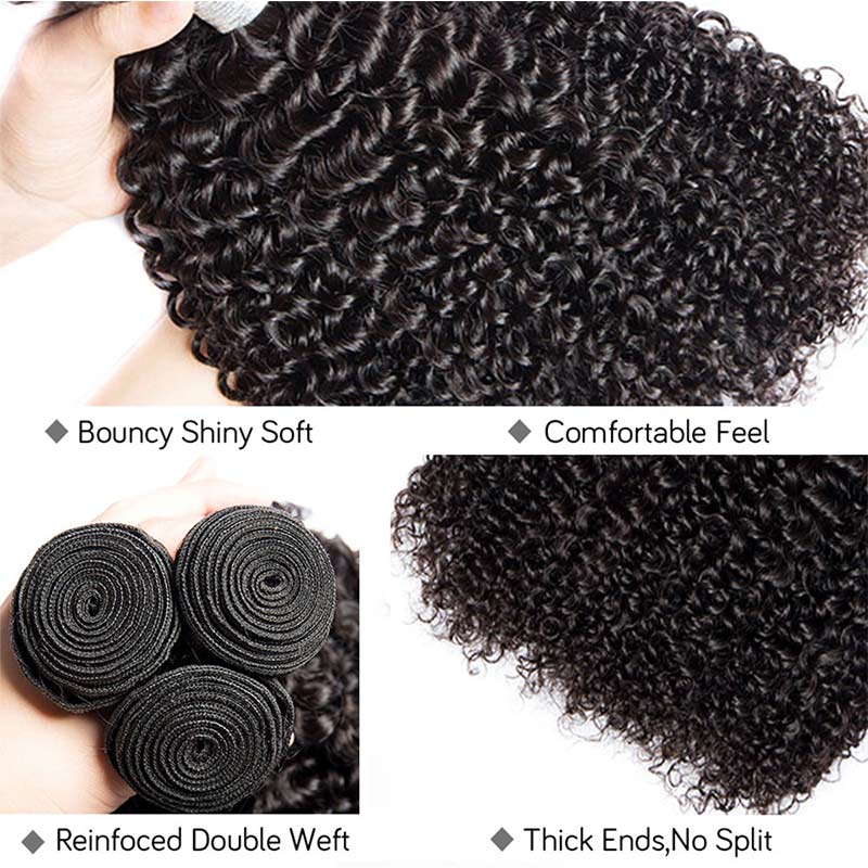 Yonova Kinky Curly Bundles With 5x5 Lace Closure Natural Kinky Curly Human Hair Extensions