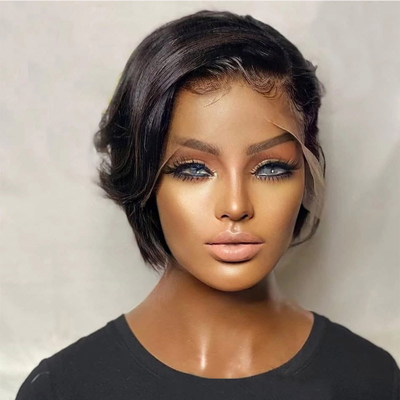 13x4 Lace Front Wig Straight Human Hair Pixie Cut Wig Preplucked Hairline Boss Lady Hairstyle