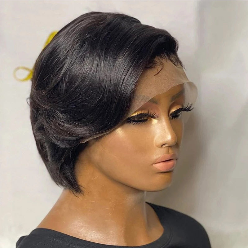 13x4 Lace Front Wig Straight Human Hair Pixie Cut Wig Preplucked Hairline Boss Lady Hairstyle