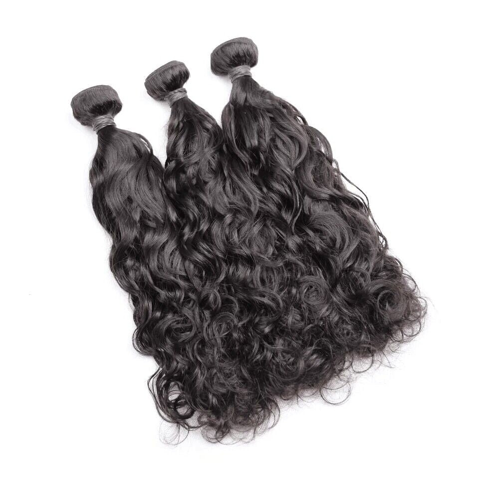 3 Bundles With Closure  Water Wave Remy Human Hair For Black Women