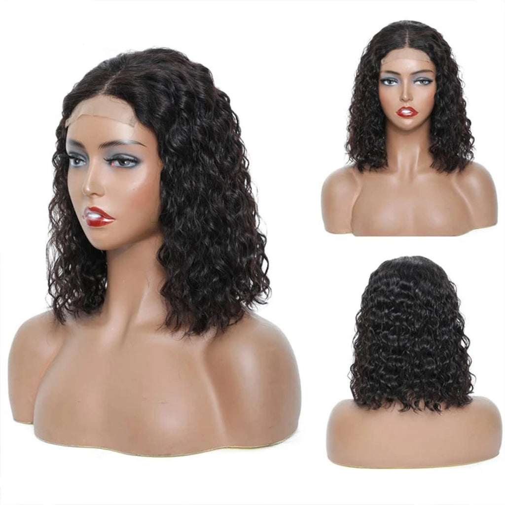 Water Wave Bob Wig 4x4 Human Hair Wigs For Woman Natural Color