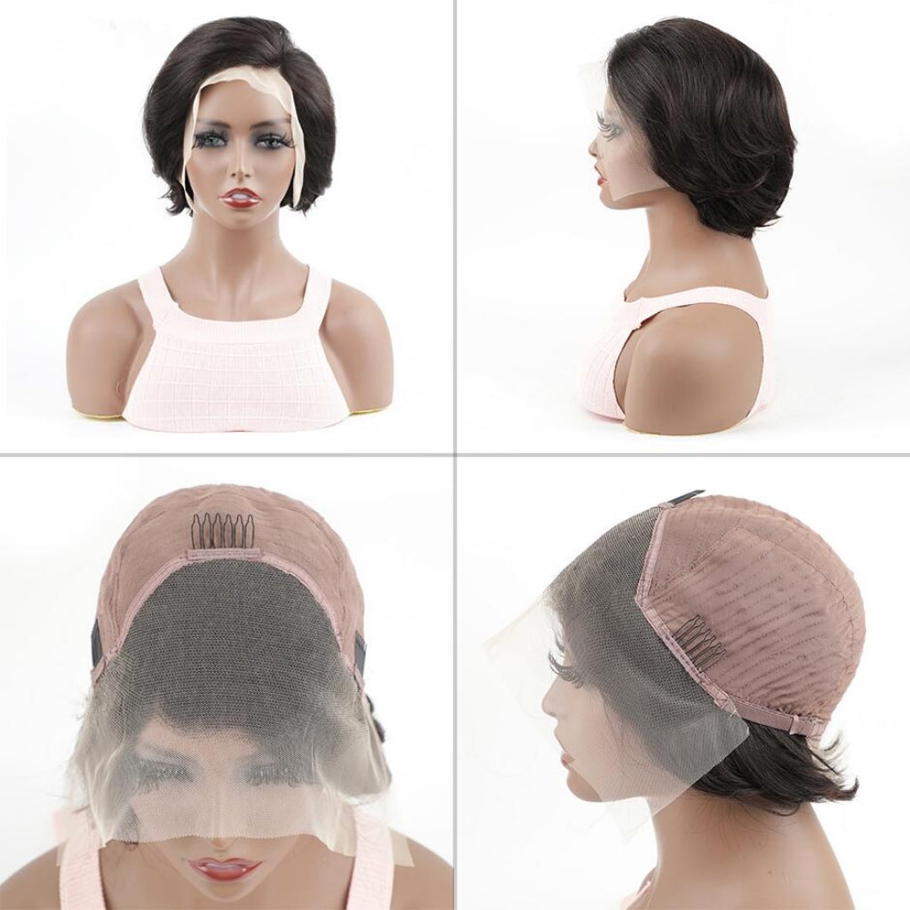 13x4 Lace Front Wig Straight Human Hair Pixie Cut Wig Preplucked Hairline Boss Lady Hairstyle