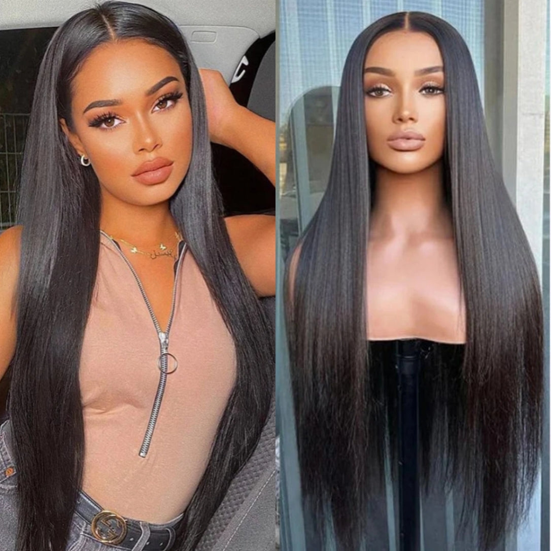 Yonova 4x4 Straight Closure Human Hair Wig With Baby Hair With Natural Color