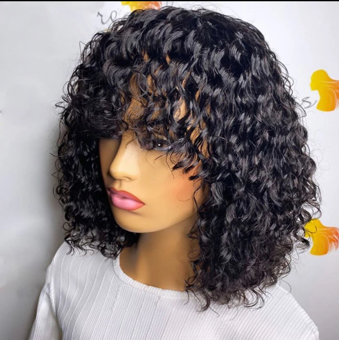 Peruvian Water Wave Human Hair Wigs With Bangs Short Human Hair Wigs For Black Mix#4/30 Women Remy Pixie Cut Bob Wig