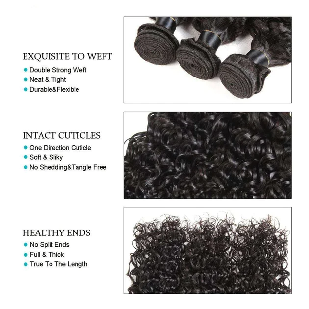 3 Bundles With Closure  Water Wave Remy Human Hair For Black Women