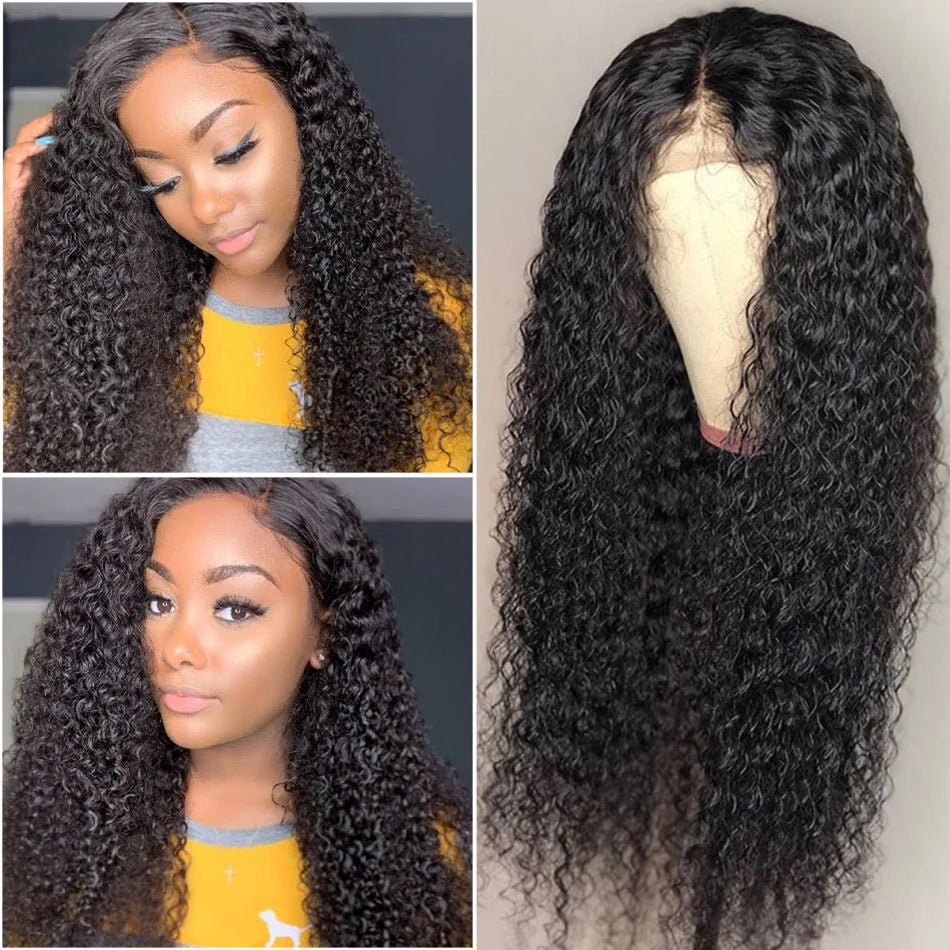 Yonova 4x4 Curly Closure Wigs Kinky Human Hair For Black Women