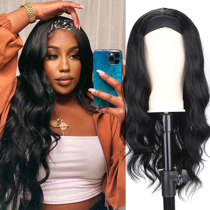 Glueless Headband Wig Long Black Body Wave Headband Wigs for Black Women
