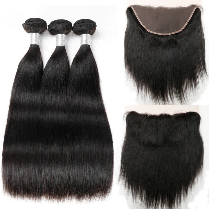 Yonova Straight Hair 3 Bundles With 13x4 HD Lace Frontal Closure