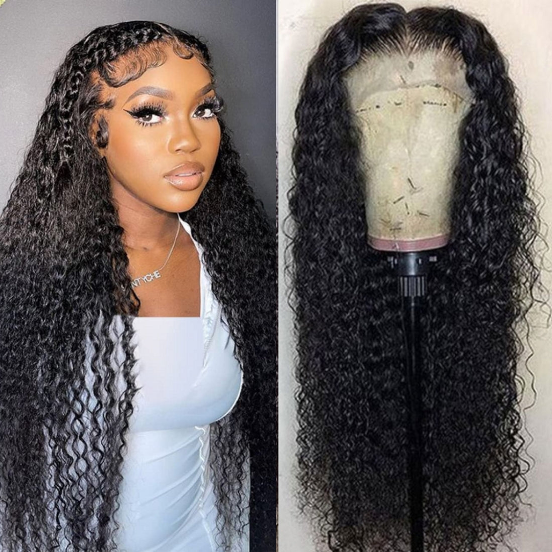Yonova 5X5 Lace Closure long Wig Curly Pre Plucked Remy Human Hair lace Wig 12-30 Inches Wigs for Women Human Hair