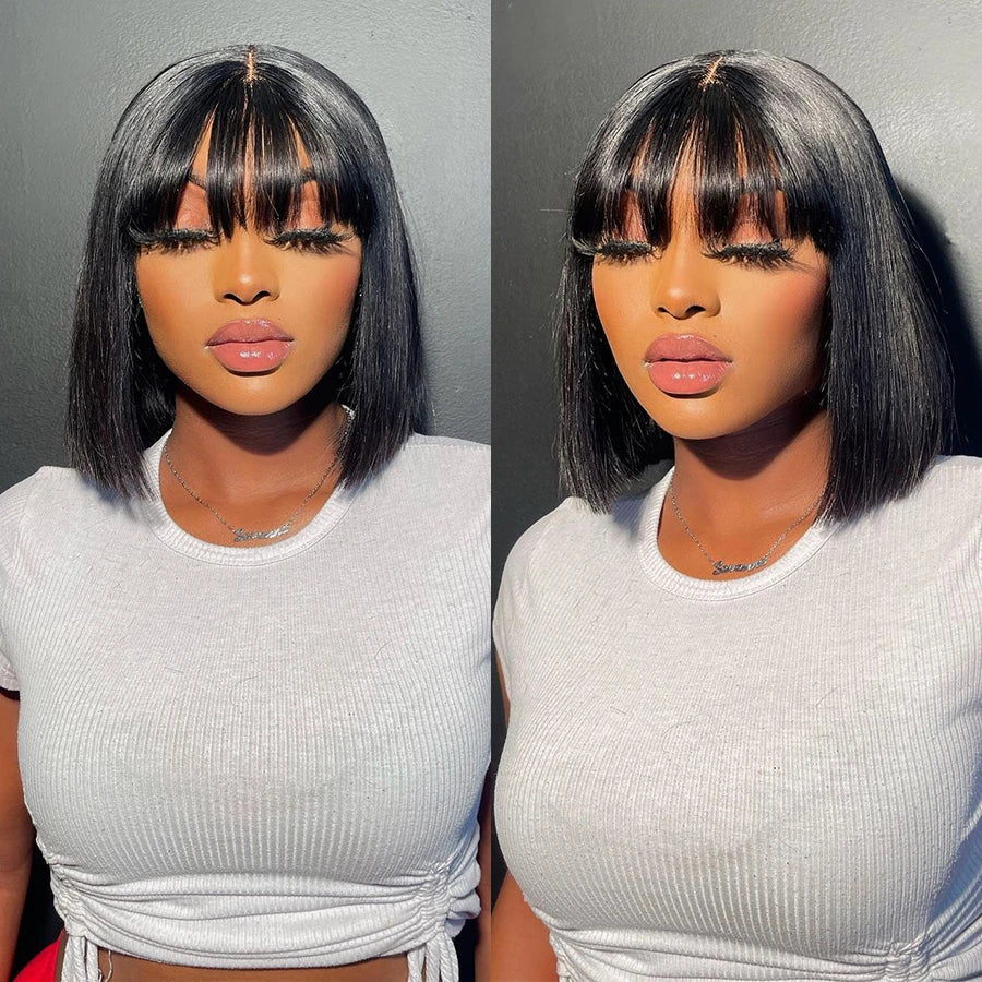 Straight Bob Human Hair Wigs With Bangs For Women Wigs Brazilian Remy Short Human Hair Bob Wig Fringe Wig